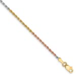 14K Tri-colored 1.75mm Diamond-cut Rope with Lobster Clasp Anklet