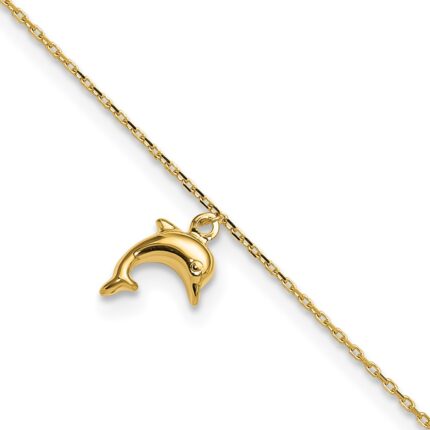 10k Polished Dolphin Charm Plus Extender - Total Anklet
