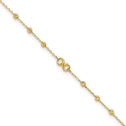 10K Polished Infinity and Diamond-cut Beads Plus Extender - Total Anklet