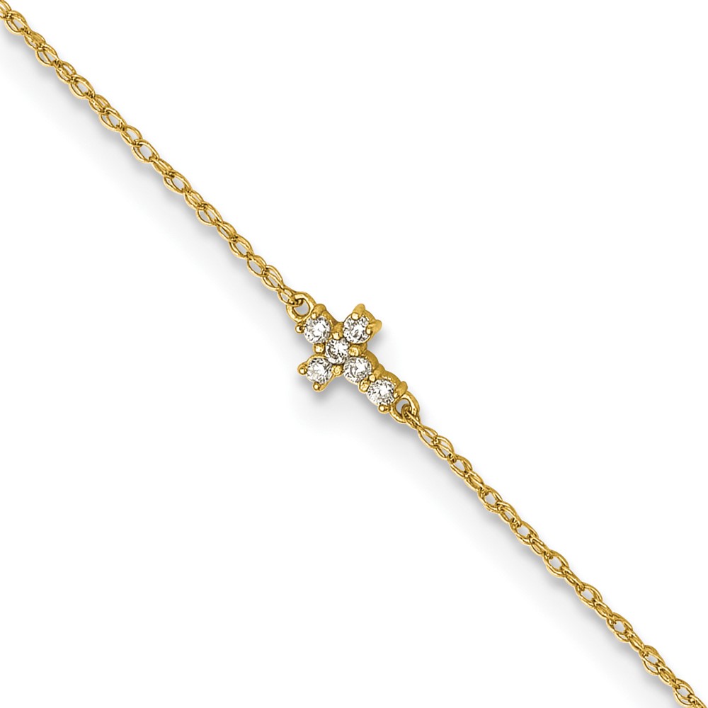 10ANK380-10.jpg 10k Polished CZ Cross Anklet - Image 1