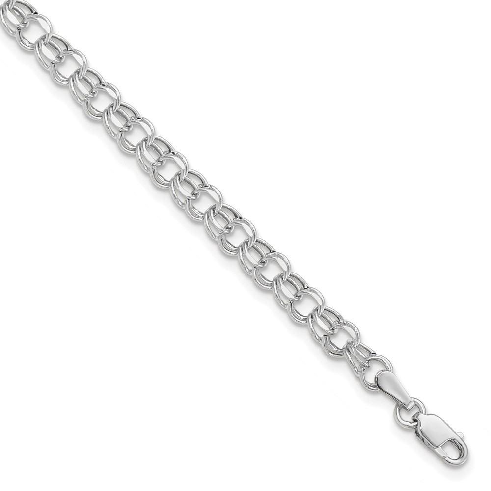 10DOH21W-6.jpg 10k White Gold 6in 4.5mm Hollow Dia-cut Dbl Link Charm Bracelet - Image 1