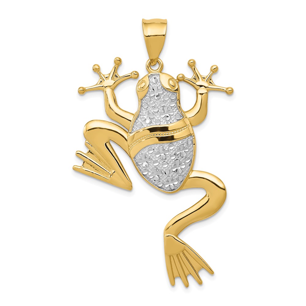 K3296-1.jpg 14K and White Rhodium Large Diamond-cut Frog Pendant - Image 1