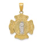14k Two-tone Polished and Satin Solid Saint Florian Medal Pendant