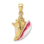 14K 3-D Pink and White Enamel Conch Shell Charm
