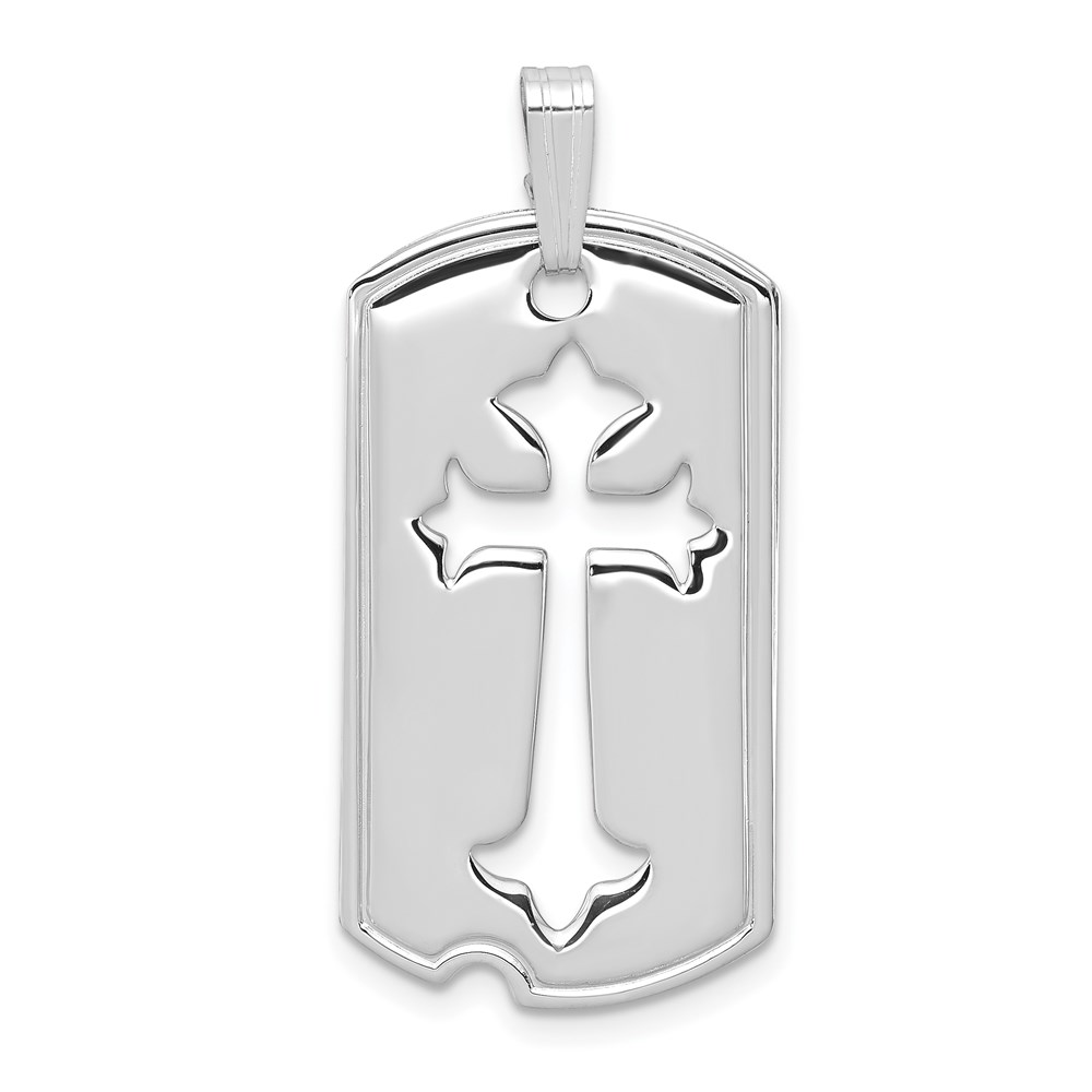 QC7378-1.jpg Sterling Silver Platinum-plated Polished Dog Tag w/Cut out Cross Pendant - Image 1