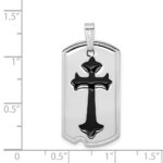 Sterling Silver Platinum-plated Polished Black Epoxy Cross Dog Tag Pendant - Image 4