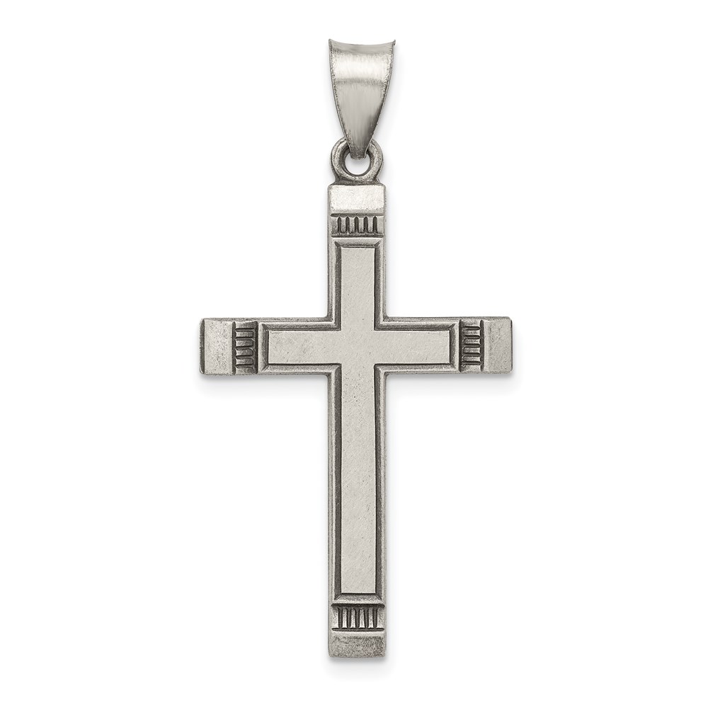 QC8260-1.jpg Sterling Silver Antiqued, Polished and Brushed Latin Cross Pendant - Image 1