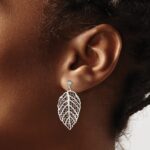 Sterling Silver Polished Leaf Post Dangle Earrings - Image 3