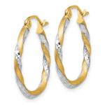 14k & Rhodium Satin Diamond Cut Twisted Hoop Earrings - Image 2