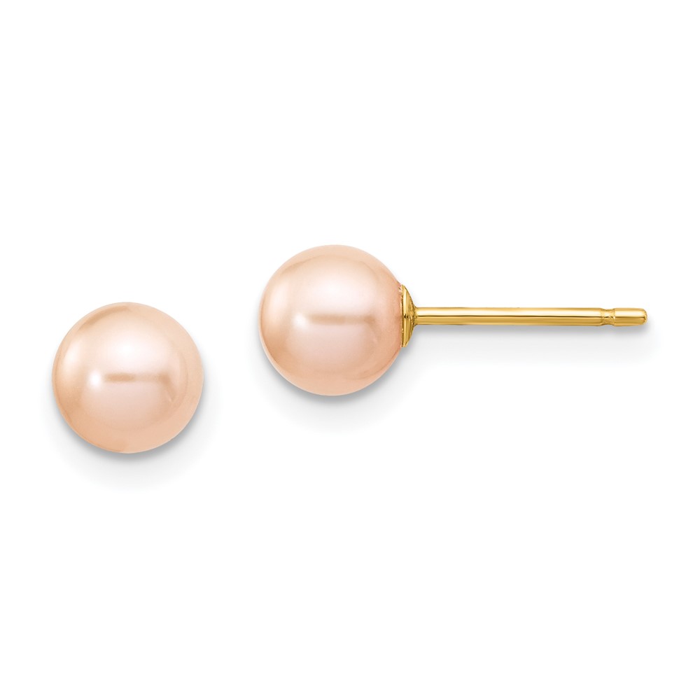 X50PPI.jpg 14k 5-6mm Pink Round Freshwater Cultured Pearl Stud Post Earrings - Image 1