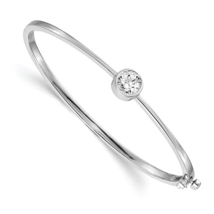 14k White Gold Holds 1 carat 6.5mm Round Stone Hinged Oval Bangle Bracelet Mounting