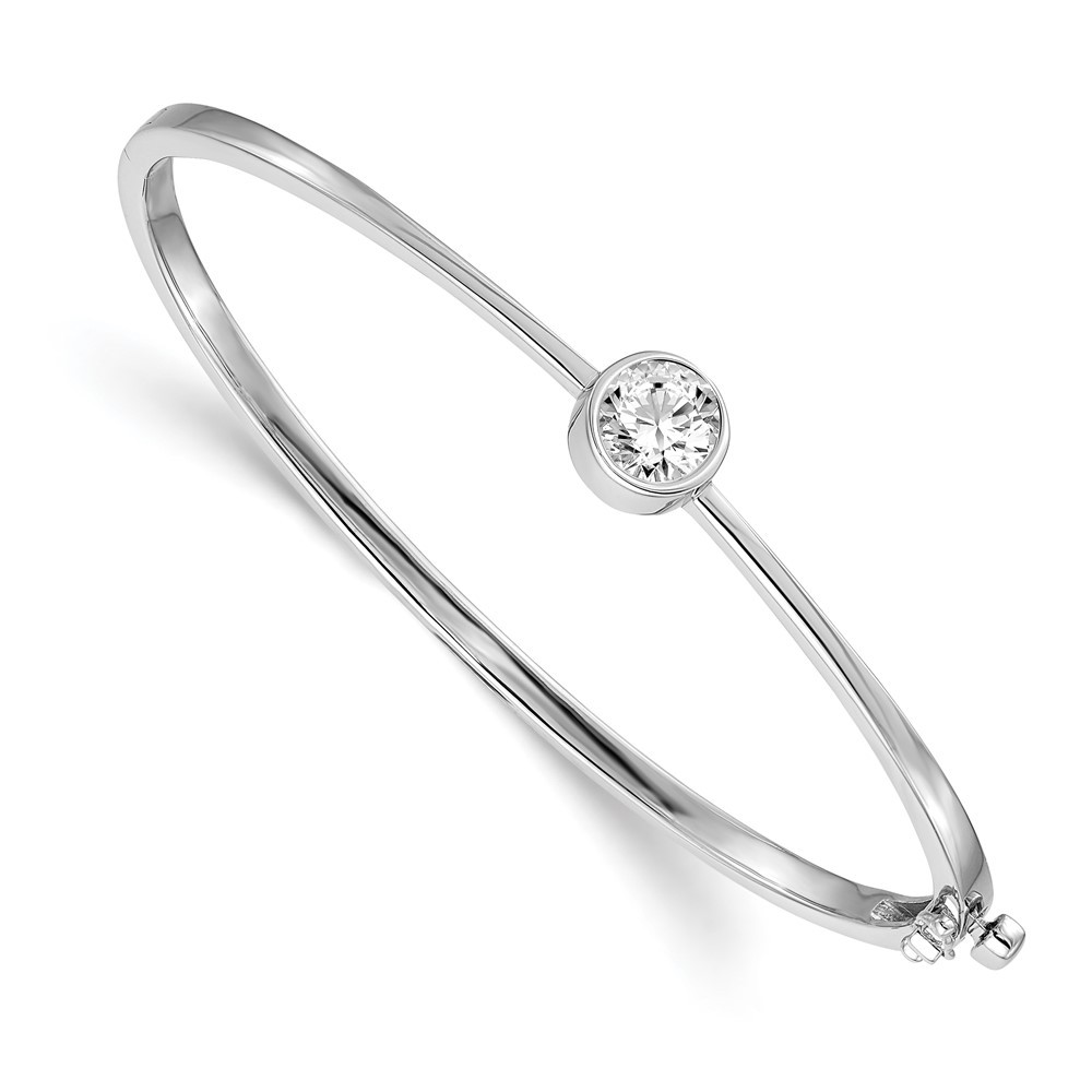 XB184-1.jpg 14k White Gold Holds 1 carat 6.5mm Round Stone Hinged Oval Bangle Bracelet Mounting - Image 1