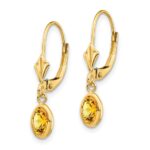 14k 6x4 Oval Bezel November/Citrine Leverback Earrings - Image 2