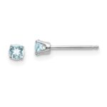 14k White Gold 3mm Round March/Aquamarine Stud Earrings