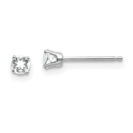 14k White Gold 3mm Round April/White Topaz Stud Earrings