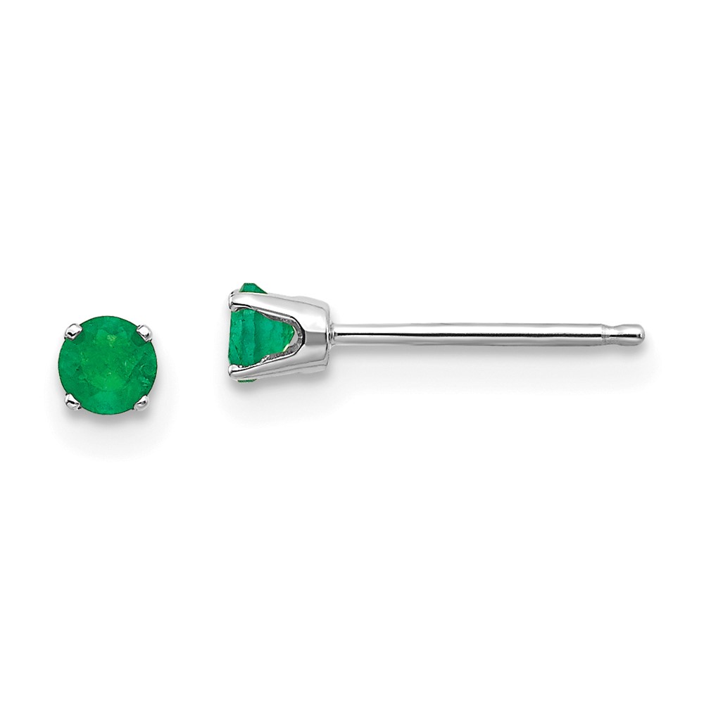 XBE113-1.jpg 14k White Gold 3mm Round May/Emerald Stud Earrings - Image 1