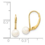 14k 5-6mm White Round Akoya Saltwater Cultured Pearl Leverback Earrings - Image 4
