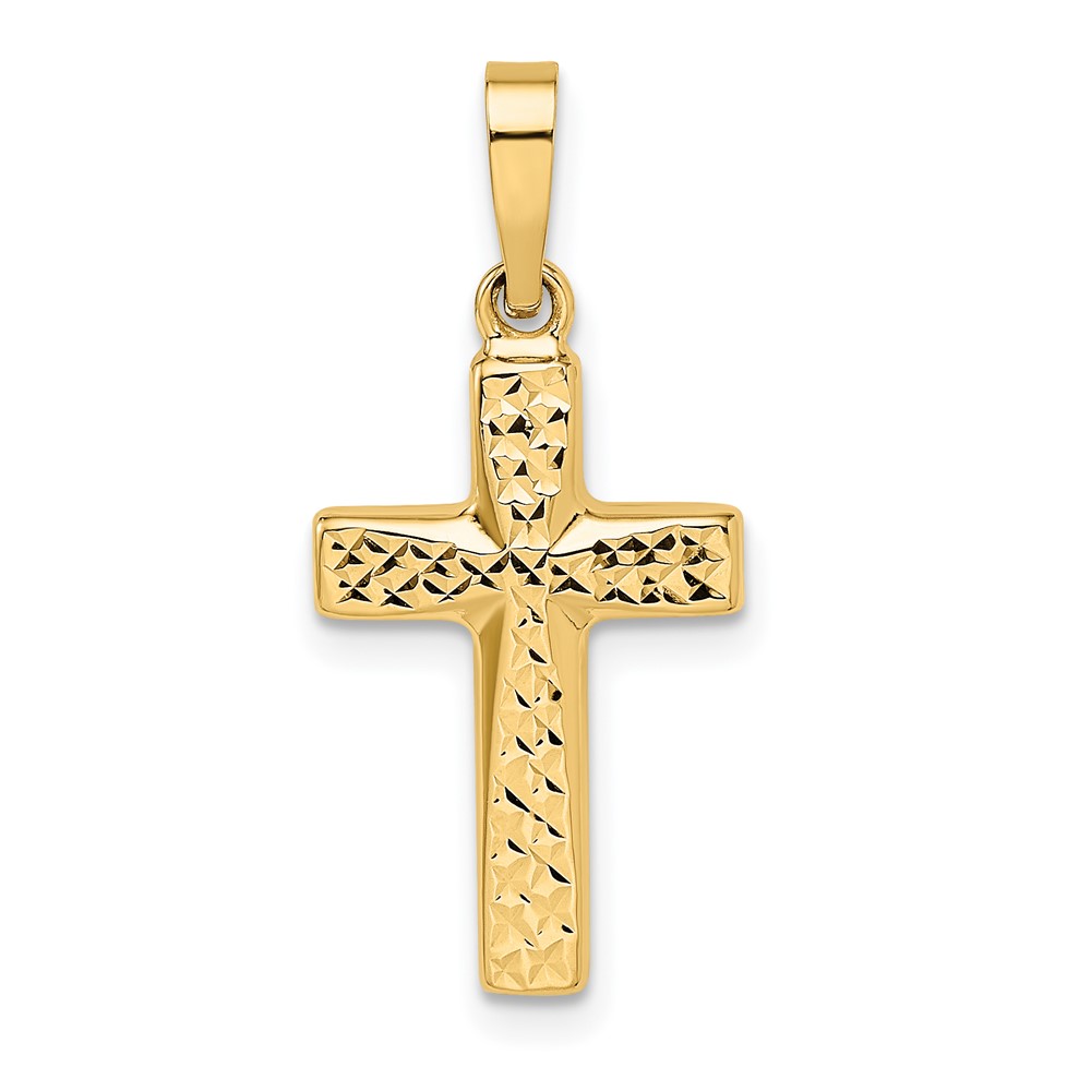 XR1876-1.jpg 14k Diamond-cut One Side Polished Back Reversible Puffed Cross Pendant - Image 1