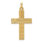 14k Polished Wood Texture Solid Cross Pendant