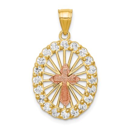 10k Two-tone CZ Cross Pendant