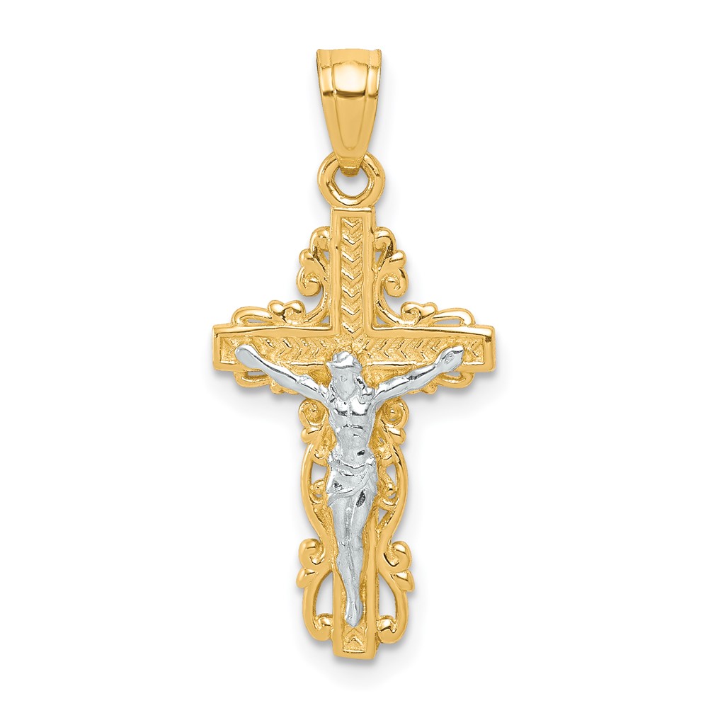 10C1055.jpg 10K w/ Rhodium Crucifix Pendant - Image 1