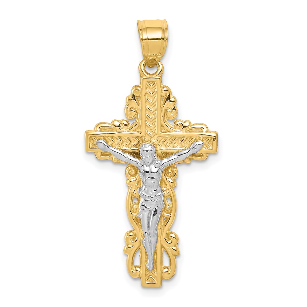 10C1056.jpg 10K w/ Rhodium Crucifix Pendant - Image 1