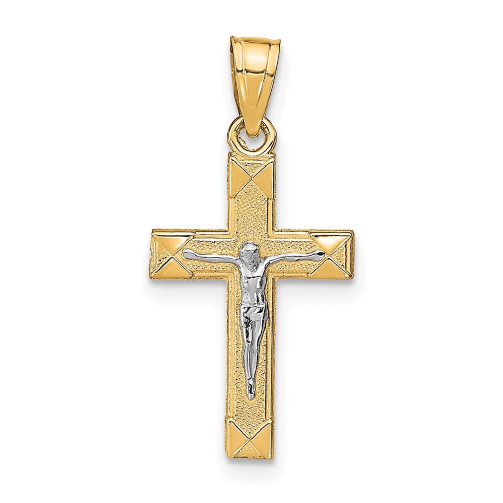 10C1057.jpg 10K w/ Rhodium Small Crucifix Pendant - Image 1