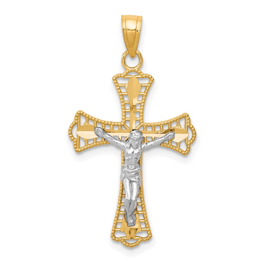10C1078.jpg 10K w/Rhodium Diamond-Cut Crucifix Pendant - Image 1