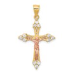 10k Two-tone CZ Crucifix Pendant