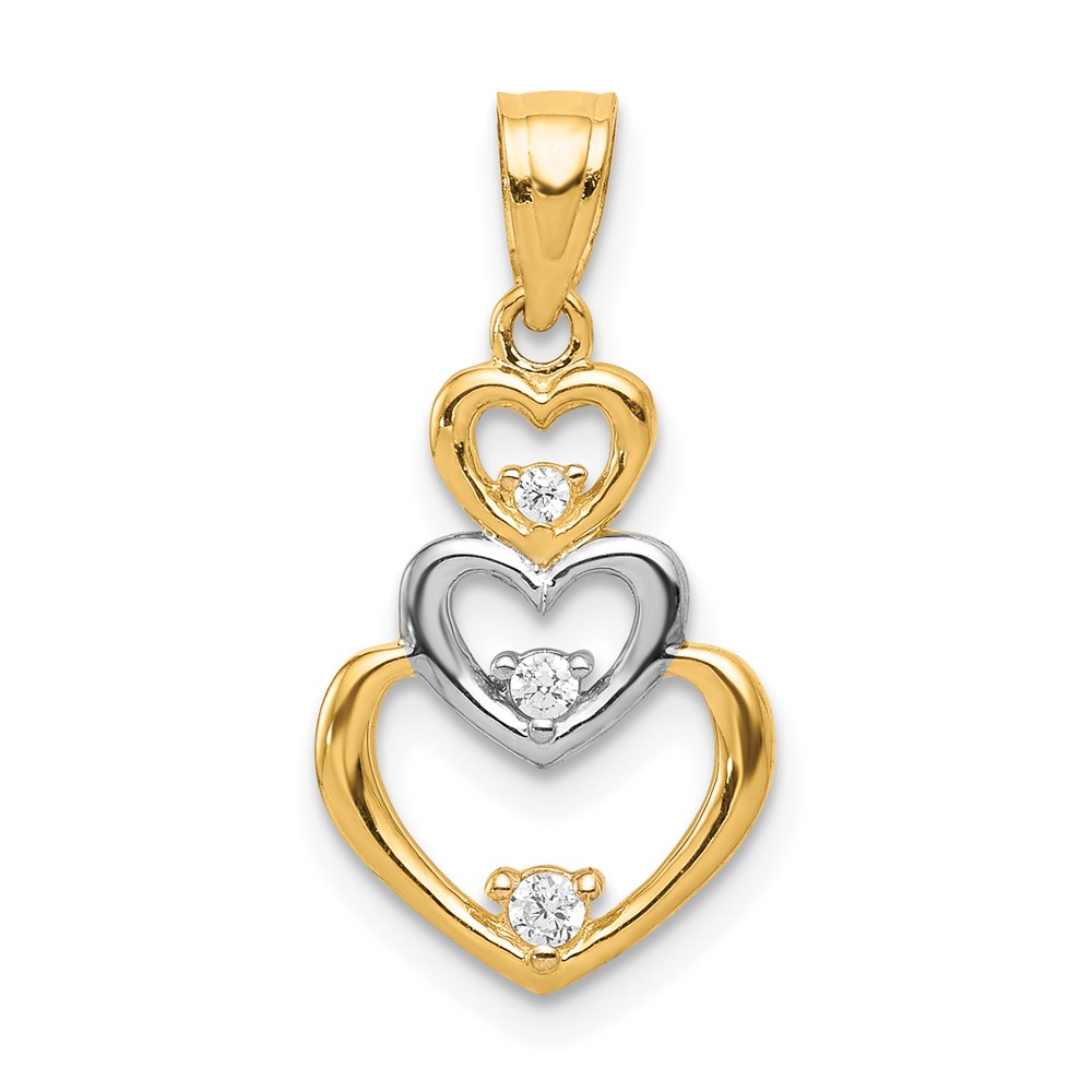 10C1326.jpg 10K w/Rhodium CZ 3-Heart Pendant - Image 1