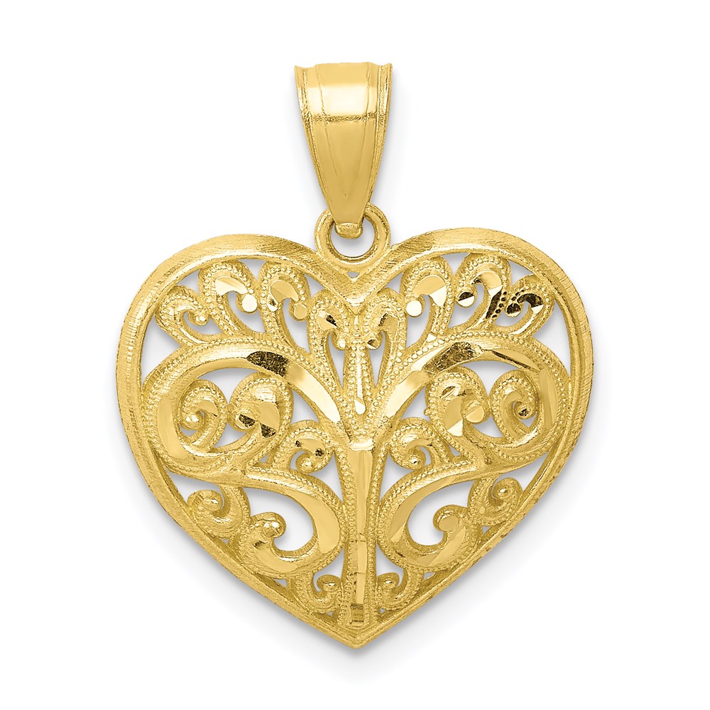 10C1349.jpg 10K Diamond-cut Filigree Heart Charm - Image 1