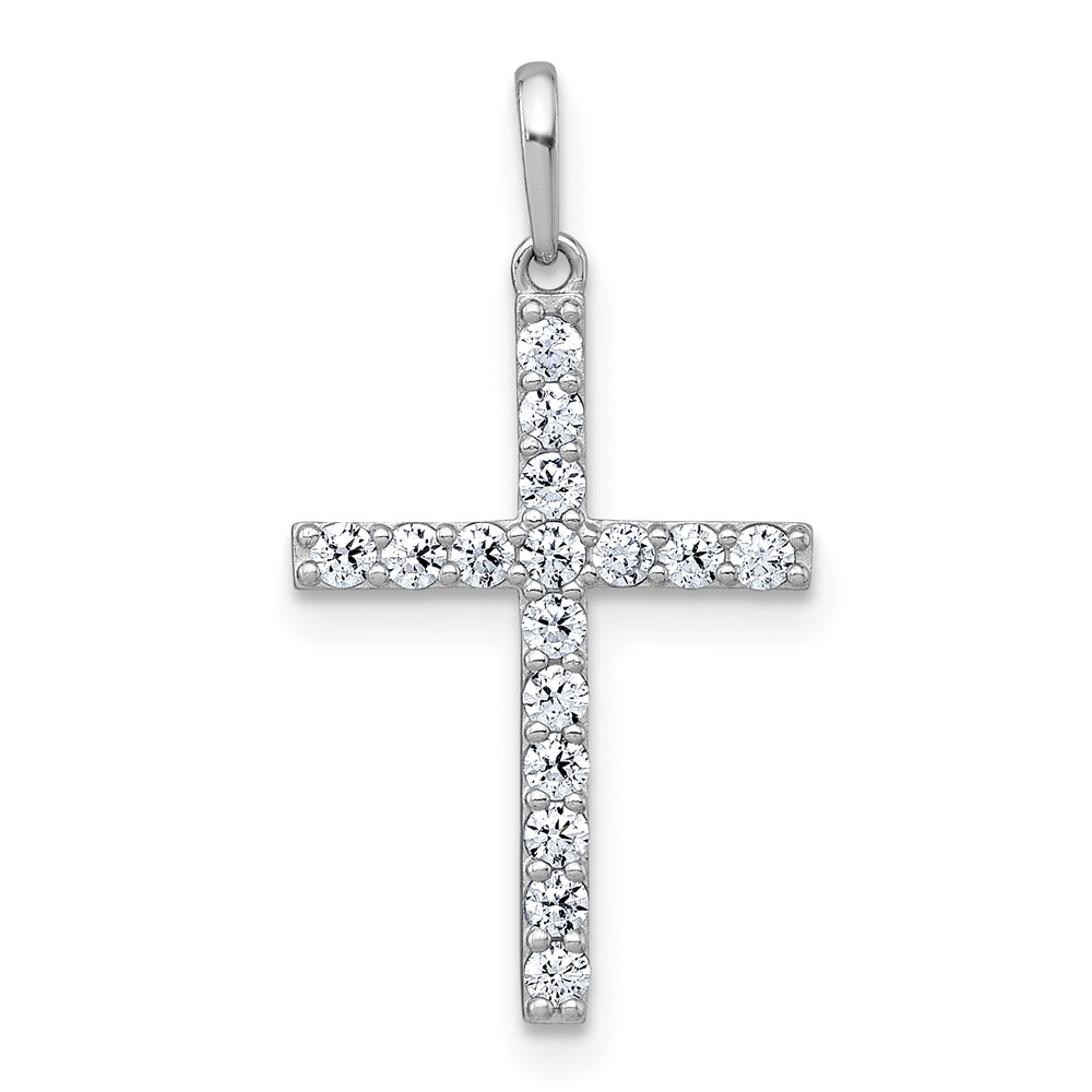 10C1499W.jpg 10k White Gold Polished CZ Latin Cross Pendant - Image 1