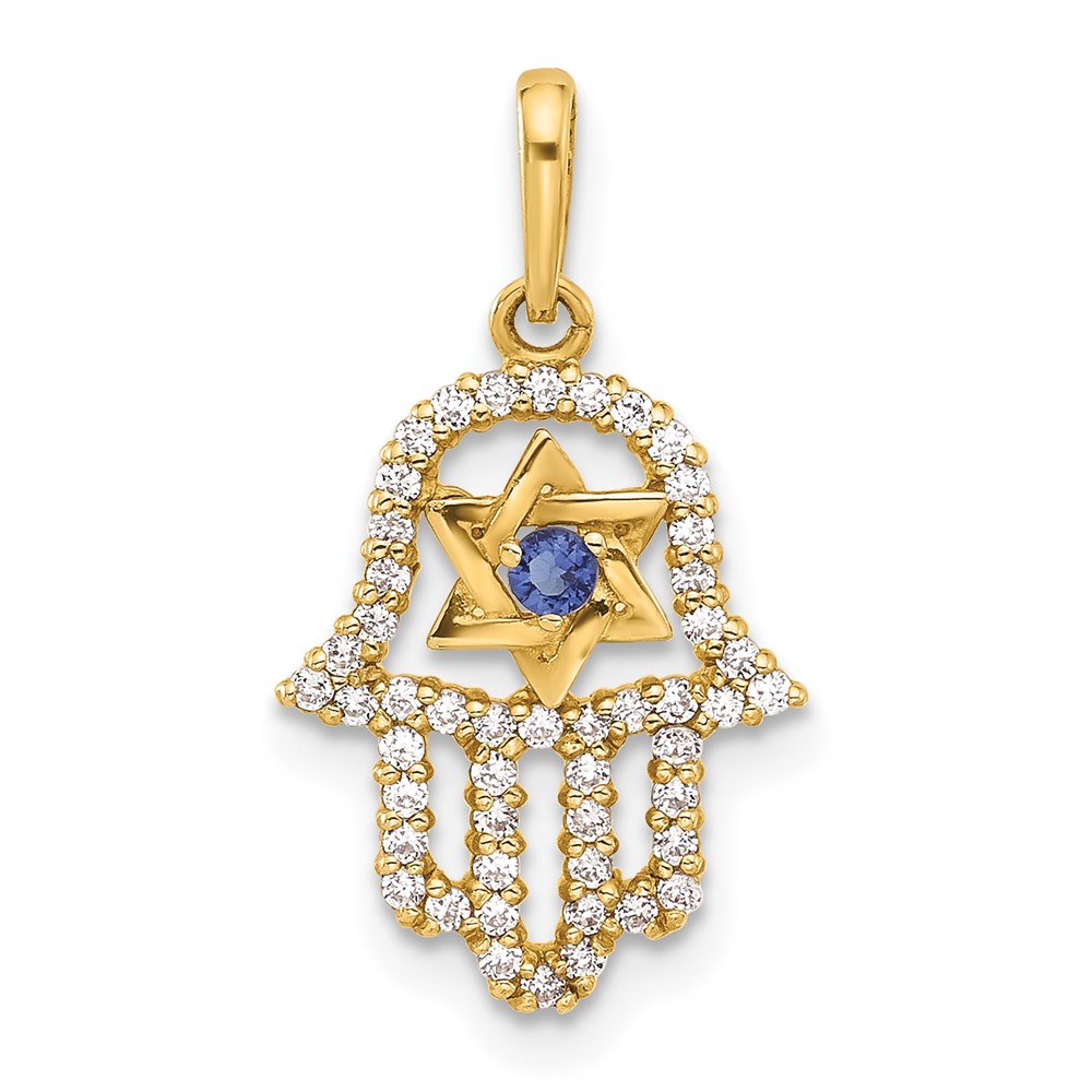 10C1503.jpg 10K Polished CZ Evil Eye Hamsa Charm - Image 1