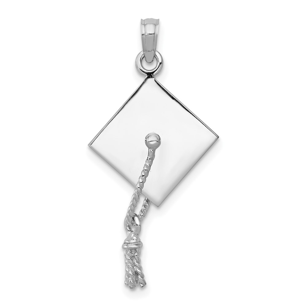 10C2229W.jpg 10K White Gold 3-D Graduation Cap w/ Moveable Tassle Charm - Image 1