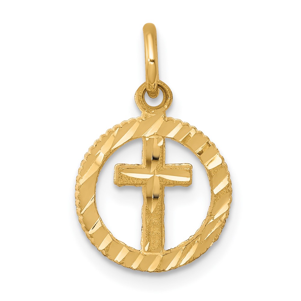 10C296.jpg 10k Solid Flat-Backed Cross in Circle for Eternal Life Charm - Image 1