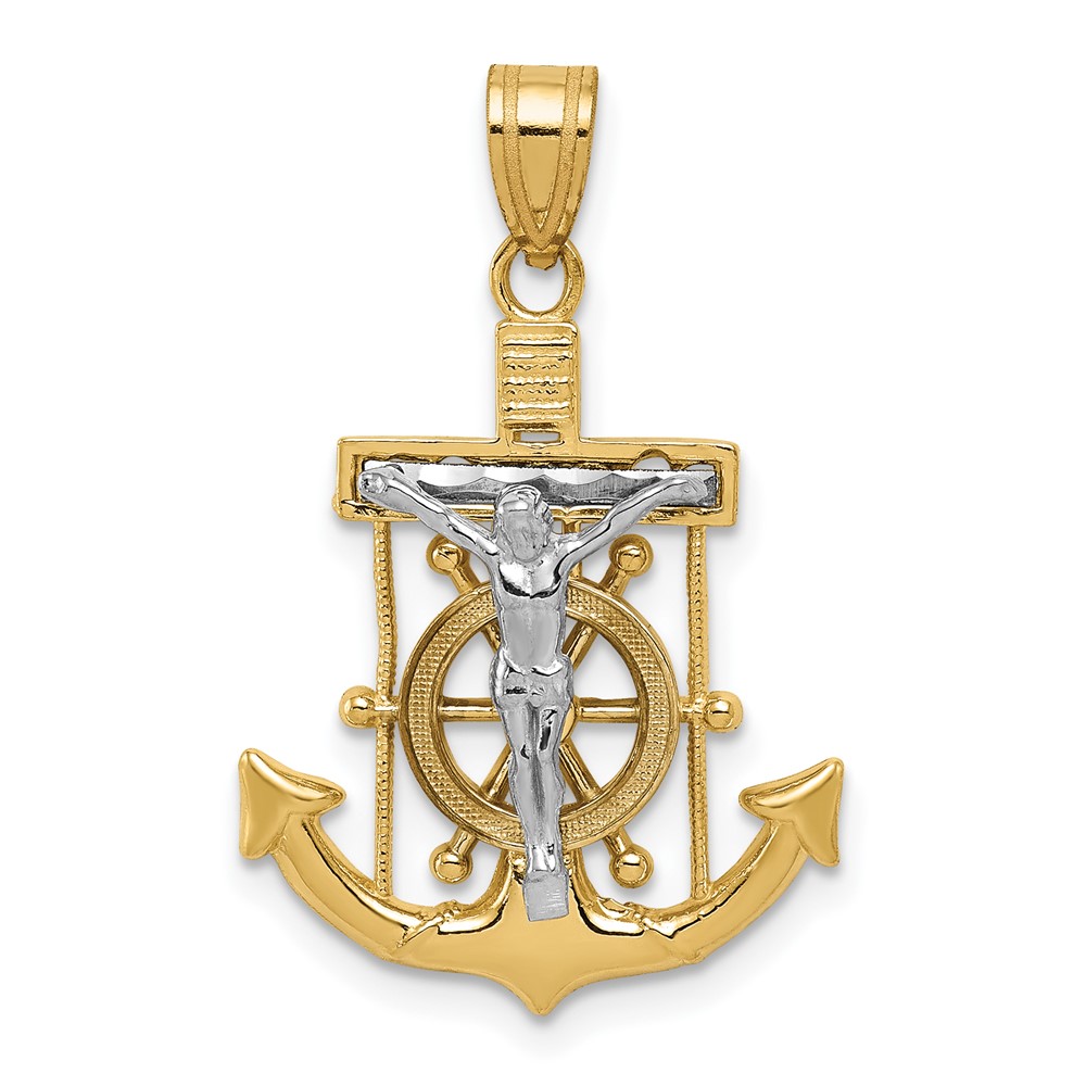 10C3714.jpg 10k Two-tone Diamond-cut Mariner's Cross Pendant - Image 1