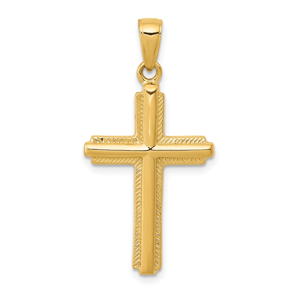 10C4203.jpg 10K Cross with Striped Border Pendant - Image 1