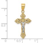 10K Two-tone Small Lacey-edged INRI Crucifix Pendant - Image 3