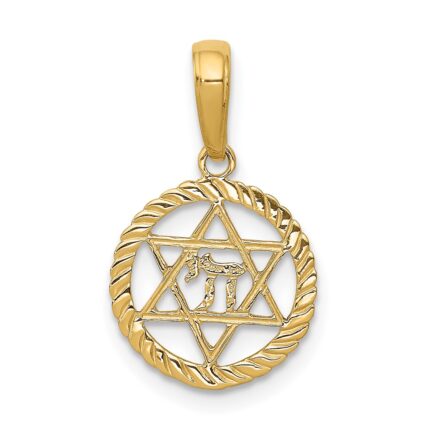 10K Star Of David And Chai In Circle Pendant