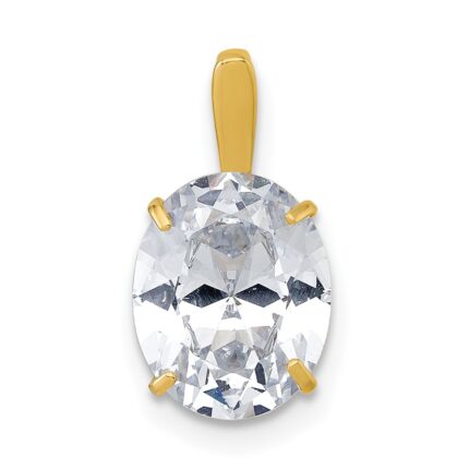 10k Polished 8.00 x 10.00mm White Oval CZ Pendant