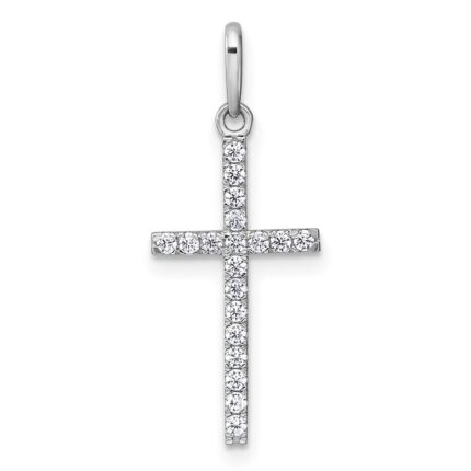 10k White Gold Polished CZ Latin Cross Pendant