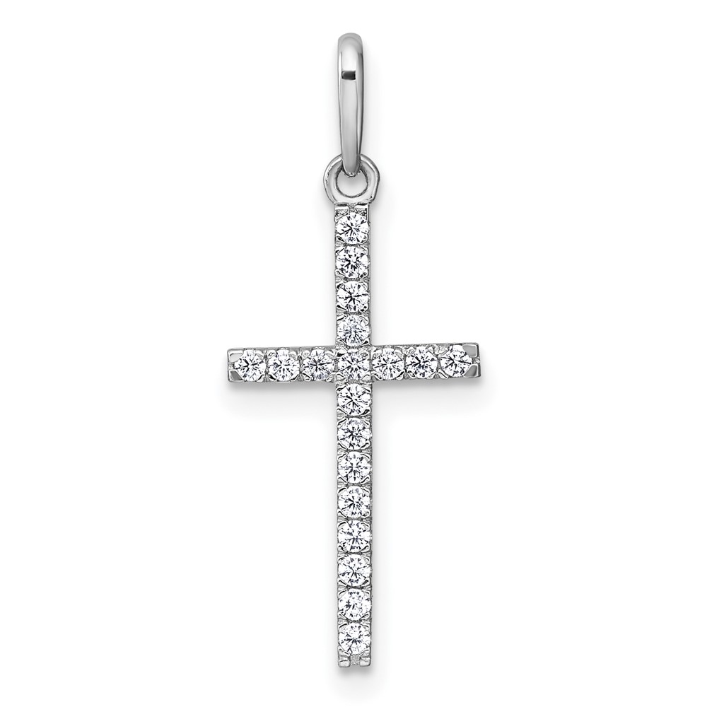 10C4992W.jpg 10k White Gold Polished CZ Latin Cross Pendant - Image 1
