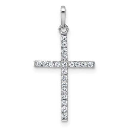 10k White Gold Polished CZ Latin Cross Pendant