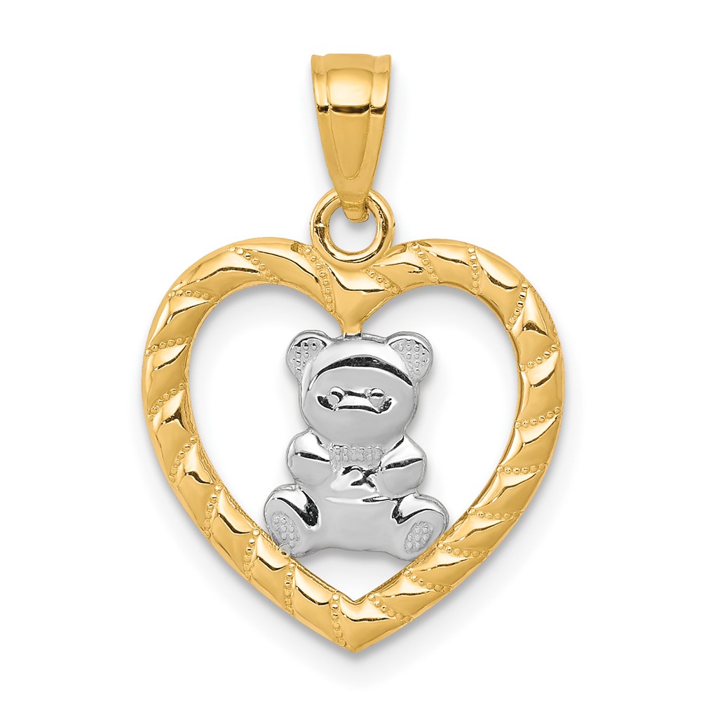10C939.jpg 10k w/Rhodium Teddy Bear Heart Charm - Image 1