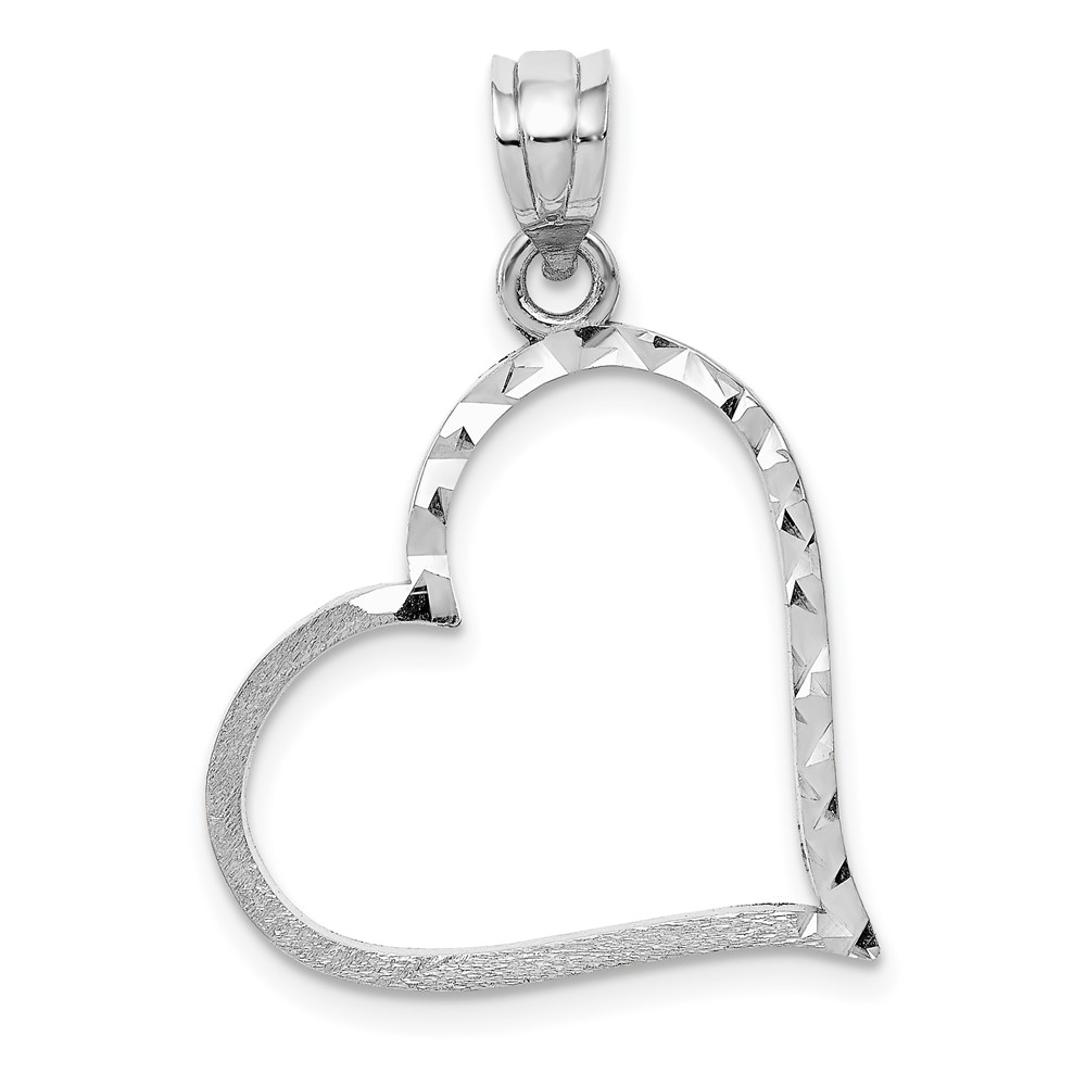 10D1056.jpg 10K White Gold Solid Satin Diamond-cut Reversible Heart Pendant - Image 1