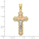 10K Tri-color Diamond-cut Crucifix Pendant - Image 2