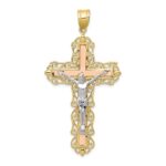 10K Tri-color Diamond-cut Crucifix Pendant
