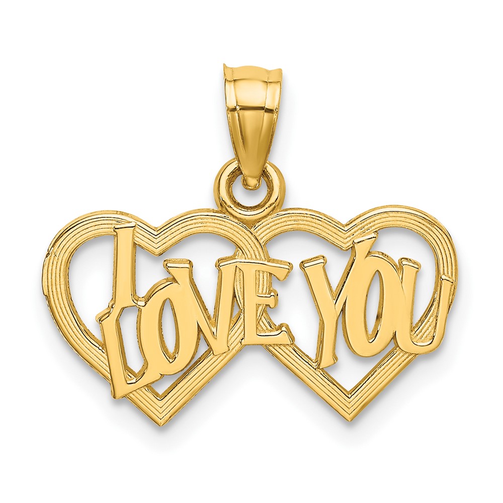 10D3872.jpg 10K Polished /Textured I LOVE YOU Double Heart Pendant - Image 1