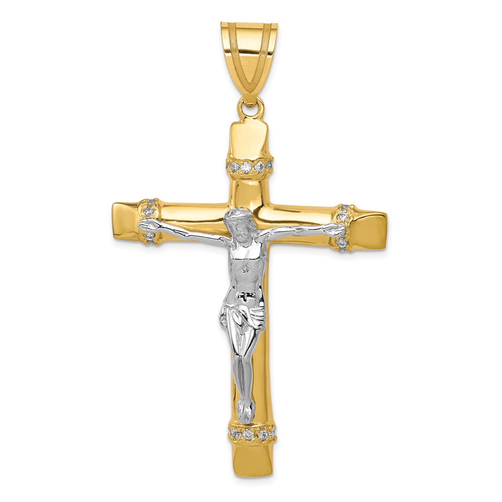 10D889.jpg 10k Two-tone CZ Crucifix Pendant - Image 1
