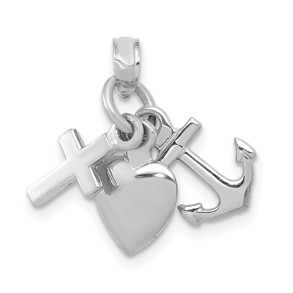 10D988W.jpg 10K White Gold Faith, Hope and Charity Charm - Image 1